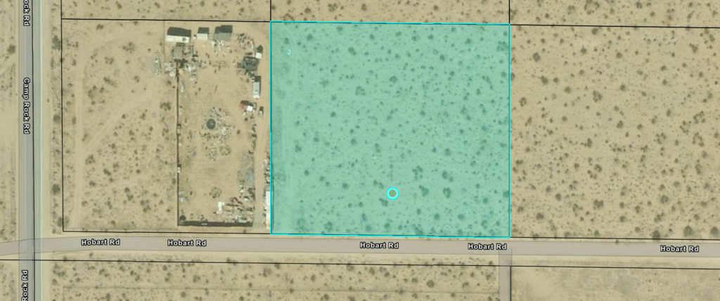 Aerial parcel map showing 2.19-acre property on Wocahoota (Hobart) Road near Camp Rock Road in Lucerne Valley, California